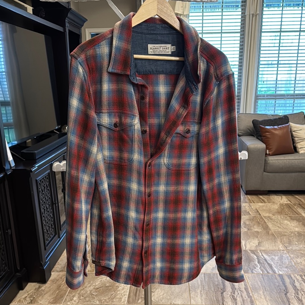 Outerknown Red and Blue Plaid Long Sleeve Shirt